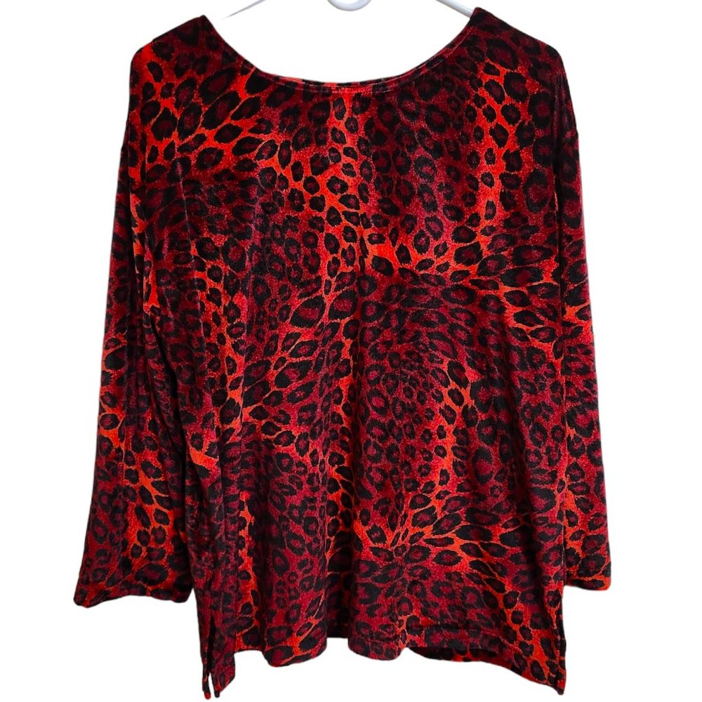 Moon Dance Red and Black Leopard Print Velour  Pullover Top Size 18 to 20, XXL